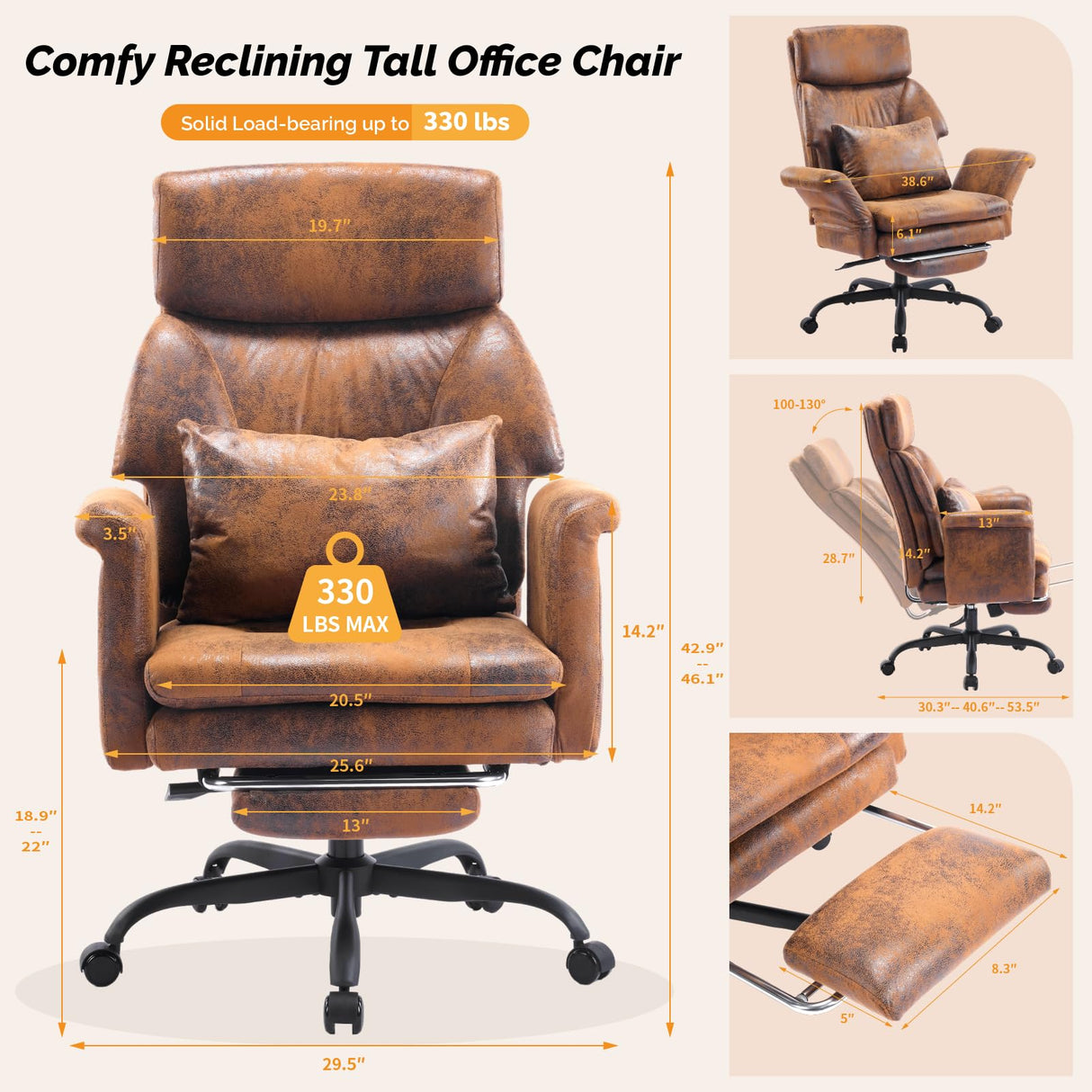 Reclining Ergonomic Office Chair with Footrest - Heavy Duty Wide Seat Gaming Chair