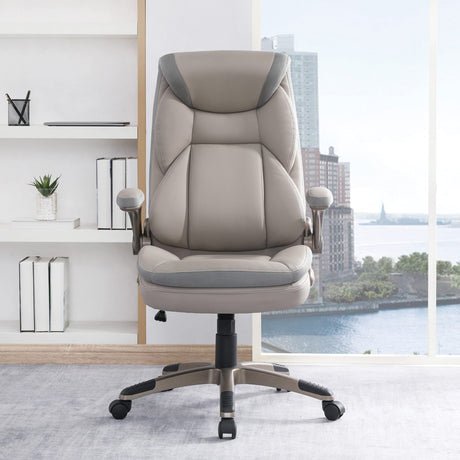 ECH Series Executive Bonded Leather Office Chair with Lumbar Support and Padded Height Adjustable Arms, Taupe with Cocoa Coated Nylon Base