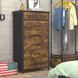 7 Drawer Tall Dresser, Industrial Wood Storage Dresser Clothes Organizer, Sturdy Steel