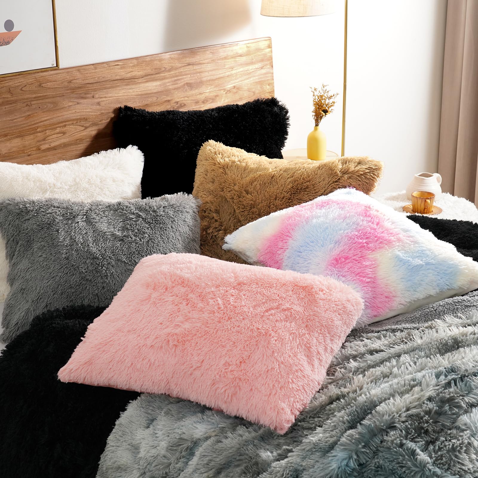 Shaggy Fluffy Faux Fur Duvet Cover Set King Size,Luxury Warm Plush Comforter