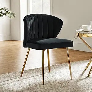 Velvet Dining Chairs, Modern Small Armless Accent Chair with Gold Metal Legs, Living Room Upholstered Cute Side Chair, Elegant Tufted Back Vanity Chair for Bedroom/Beauty Room-TAN