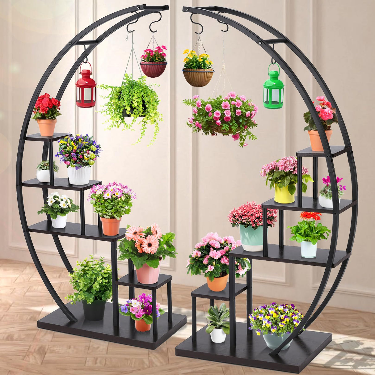 4.7FT Semicircle Indoor Plant Rack, 5 Tier Metal Plant Stand, 24*14*57 IN Thickened Display Flower Rack