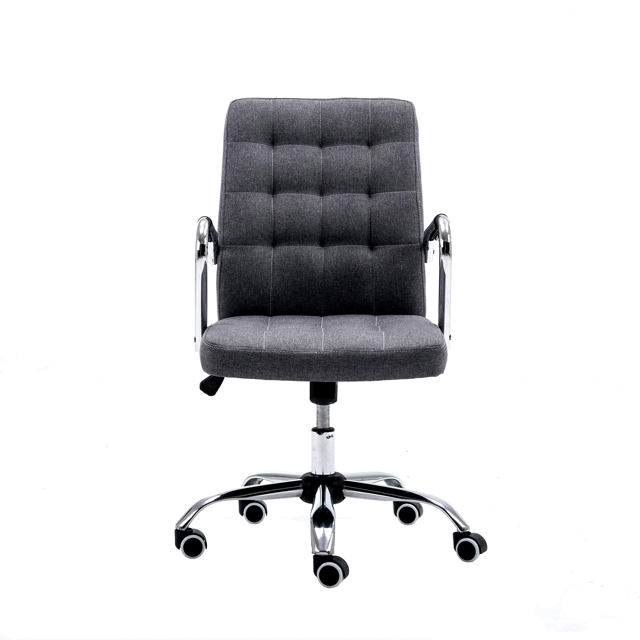 Swivel Office Chair with Durable Hemp Fabric Upholstery in Classy Tufted Design, Adjustable Height, Ergonomic Armrests and Roller Wheels
