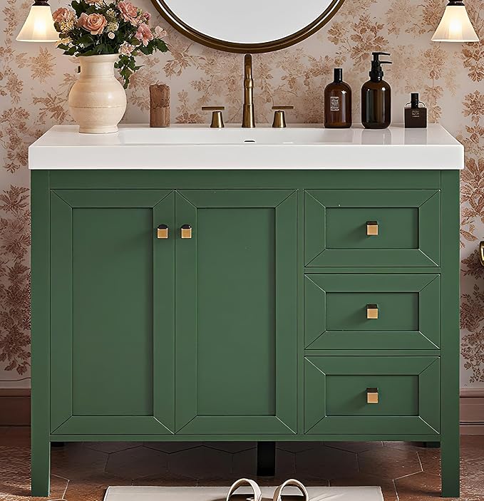 36" Bathroom Vanity with Sink Set, Vintage Bathroom Cabinet Vanity with Resin Basin