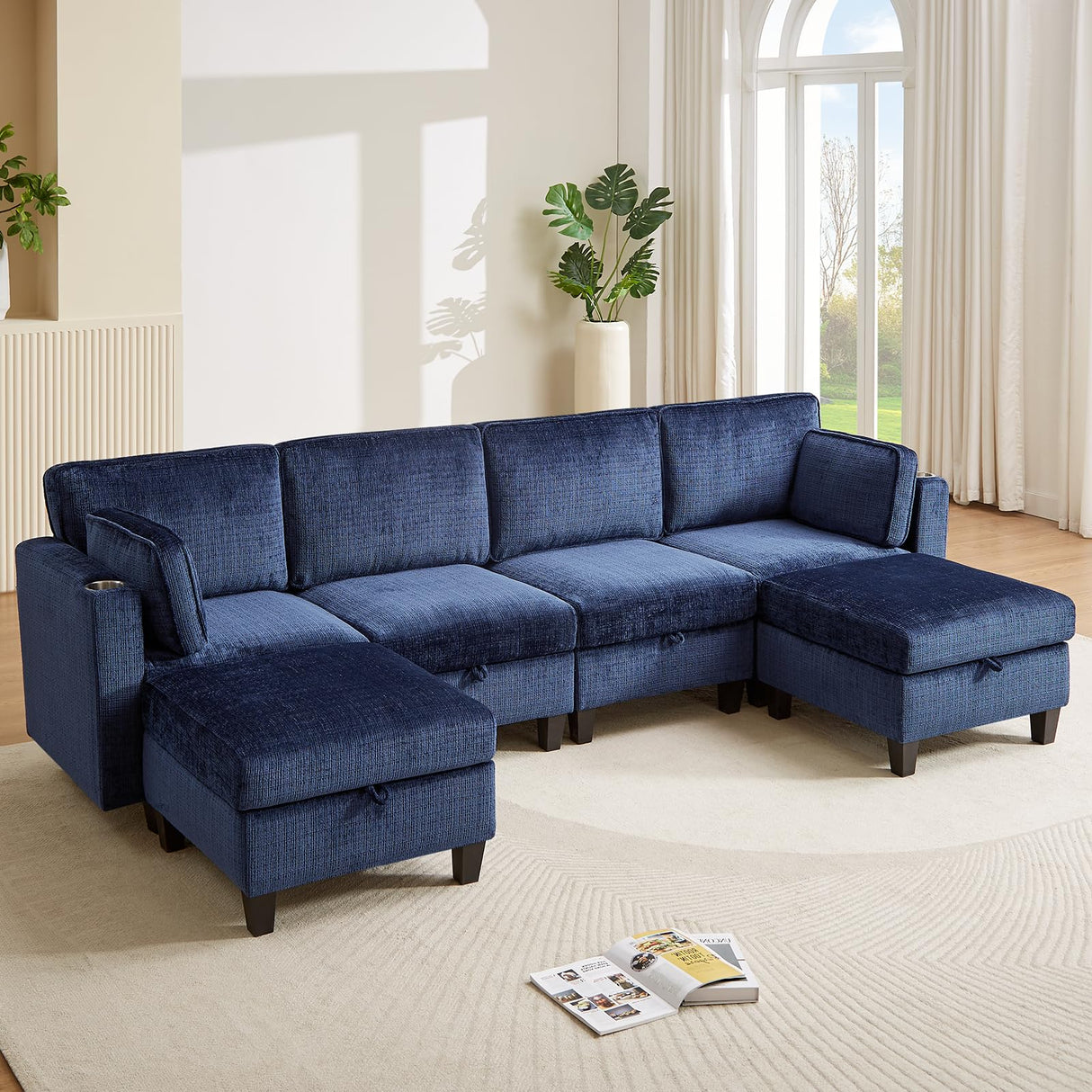 110" U-Shaped Modular Sectional Sofa, Convertible Sleeper Sofa Couch Bed