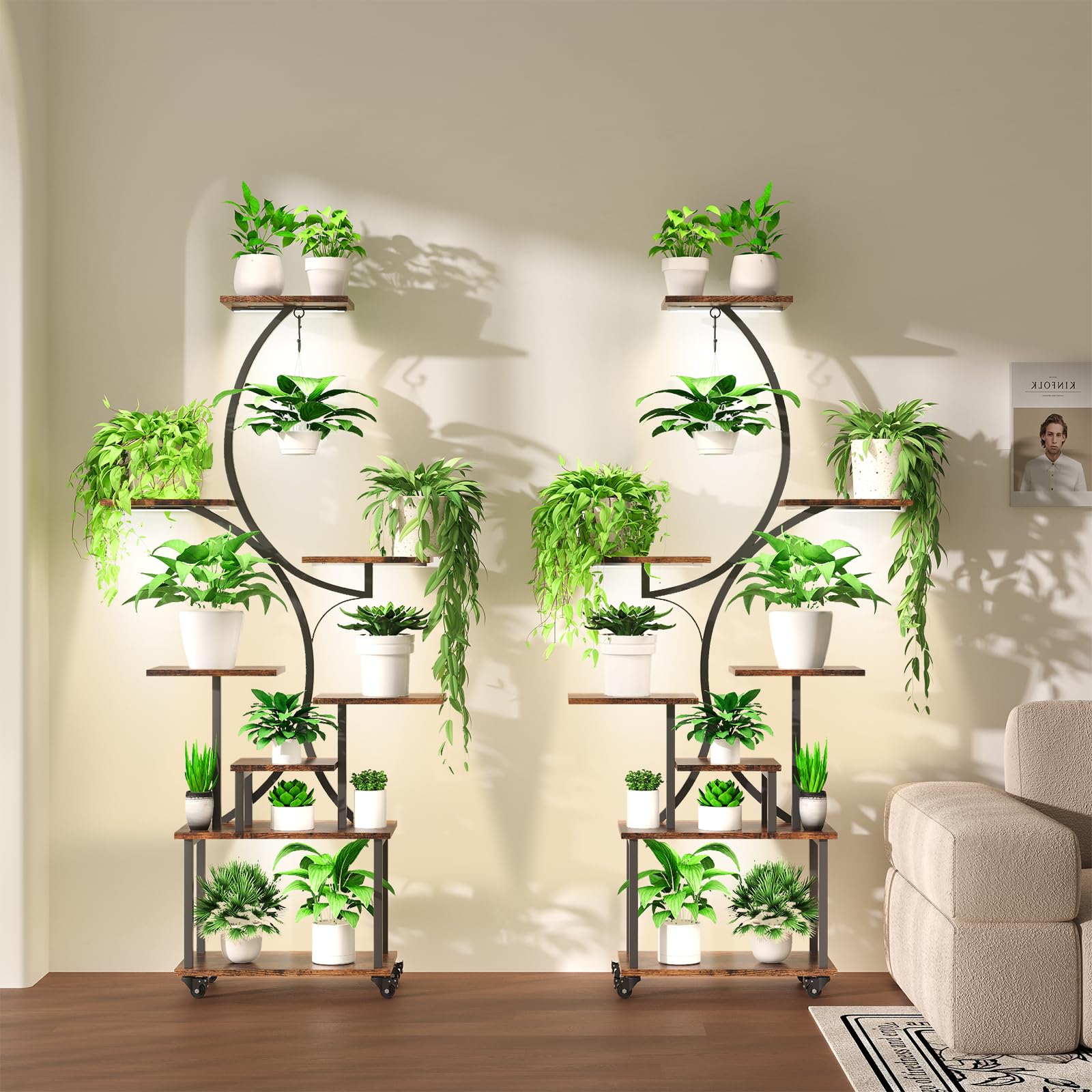 Plant Stand Indoor with Grow Lights, Indoor Plant Stand with Wheels, 8 Tiered Plant Shelf