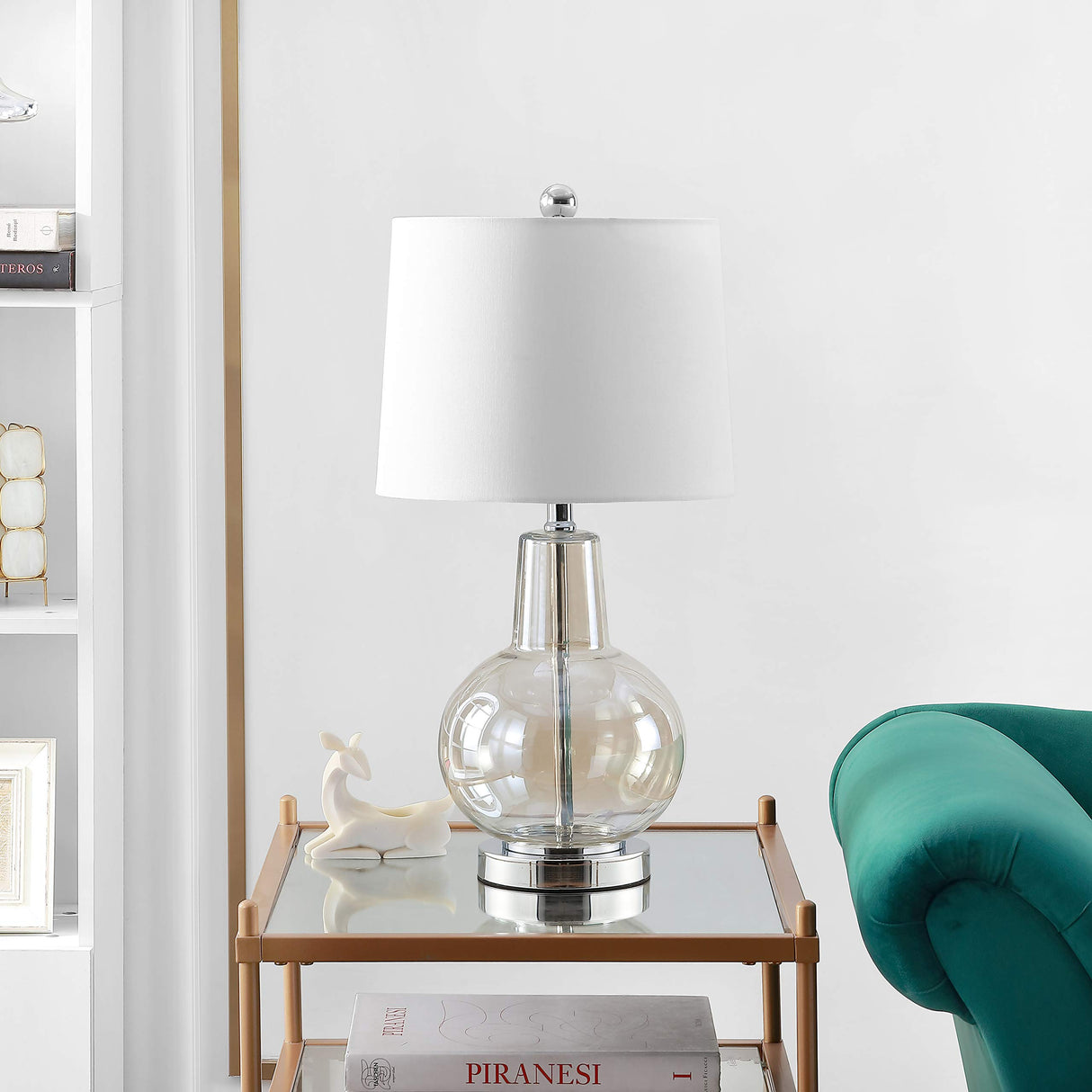Lighting Collection Atlas Luster Glass/ Light Grey Shade 24-inch Bedroom Living Room