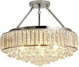 6-Light Modern Large Crystal Chandelier Gold Metal E26 Semi Flush Mount Round Ceiling