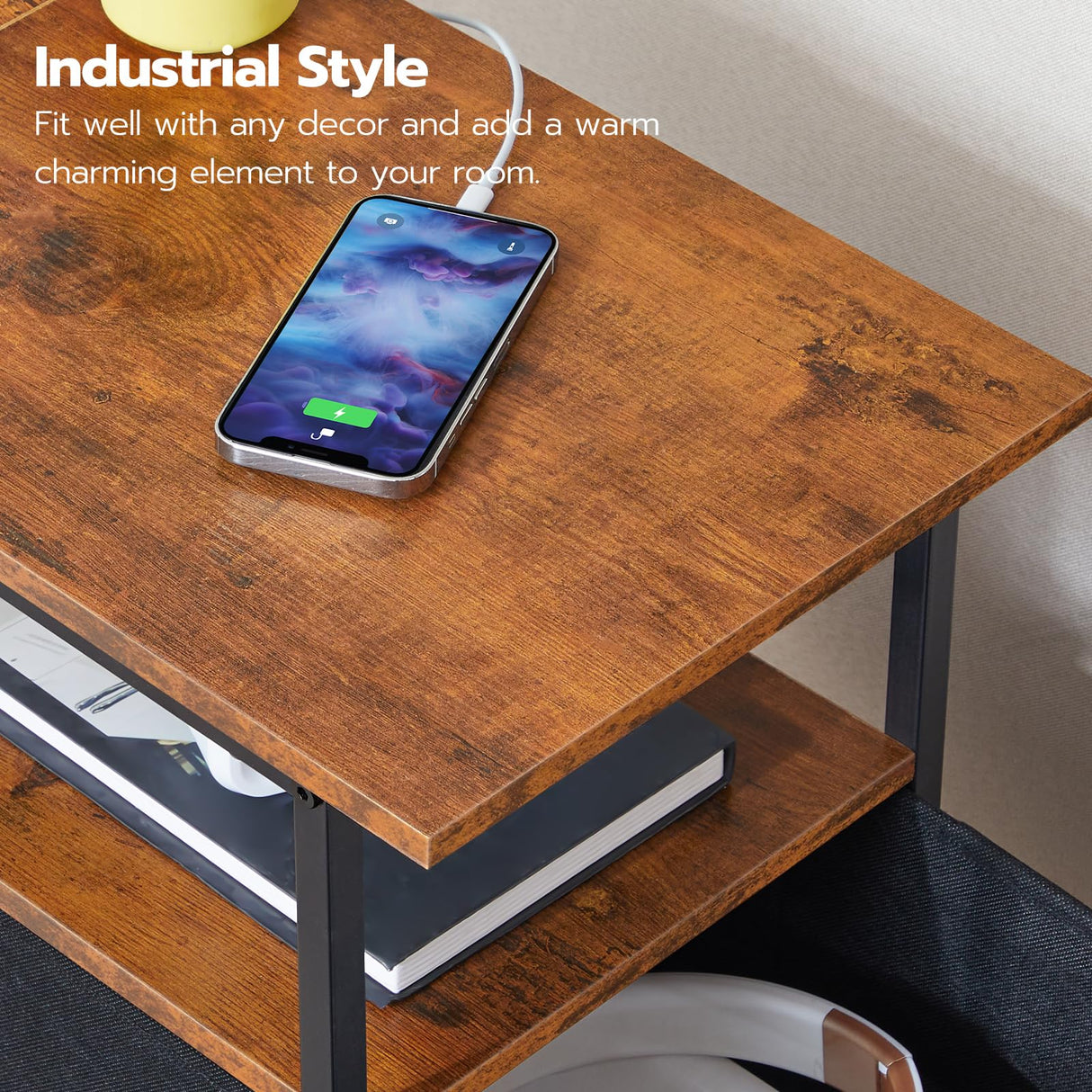 End Table with Charging Station, Narrow Side Table,