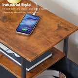 End Table with Charging Station, Narrow Side Table,