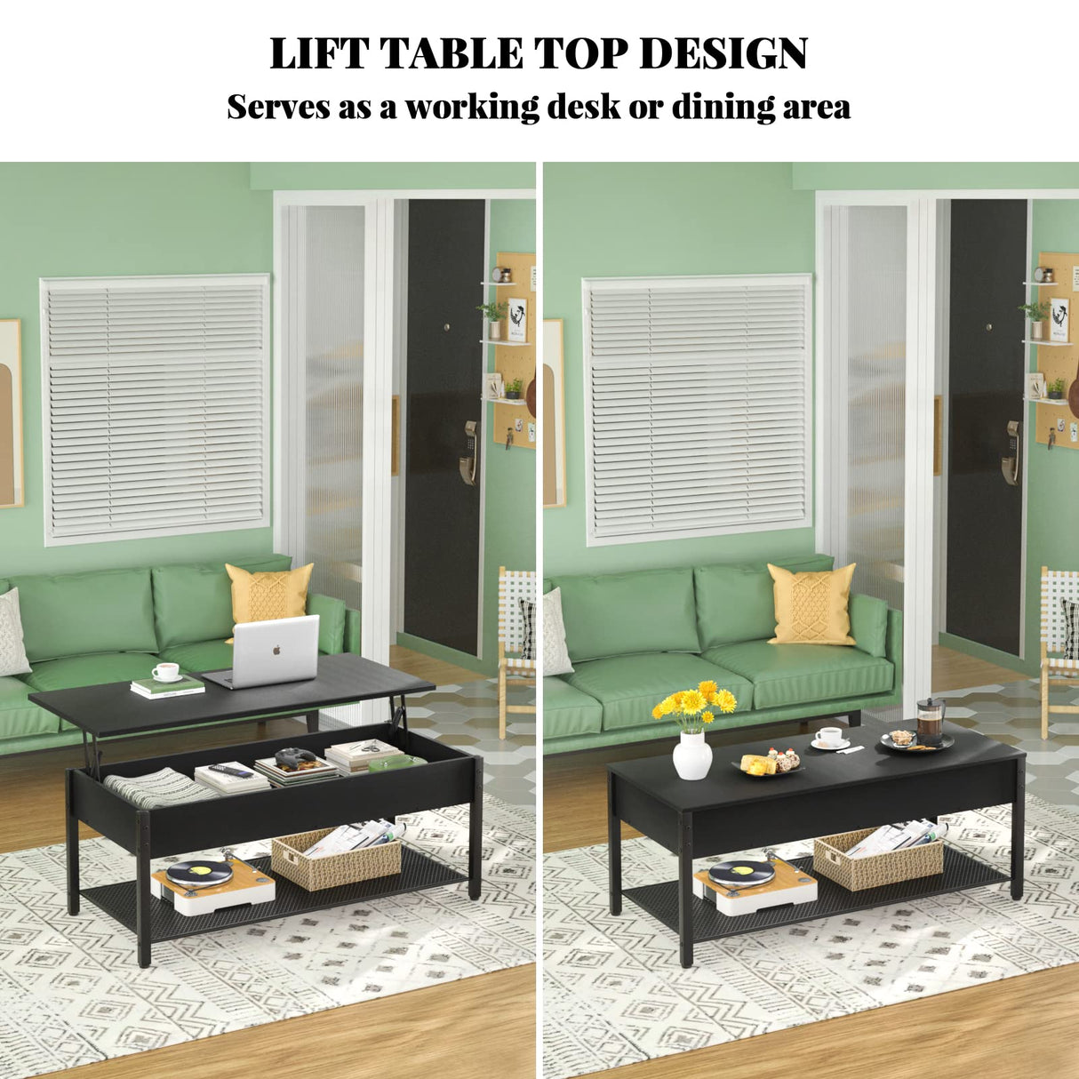 Coffee Table, Lift Top Coffee Table with Storage Shelf and Hidden Compartment