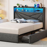 King Size Bed Frame with 4 Storage Drawers, Upholstered King Bed Frame