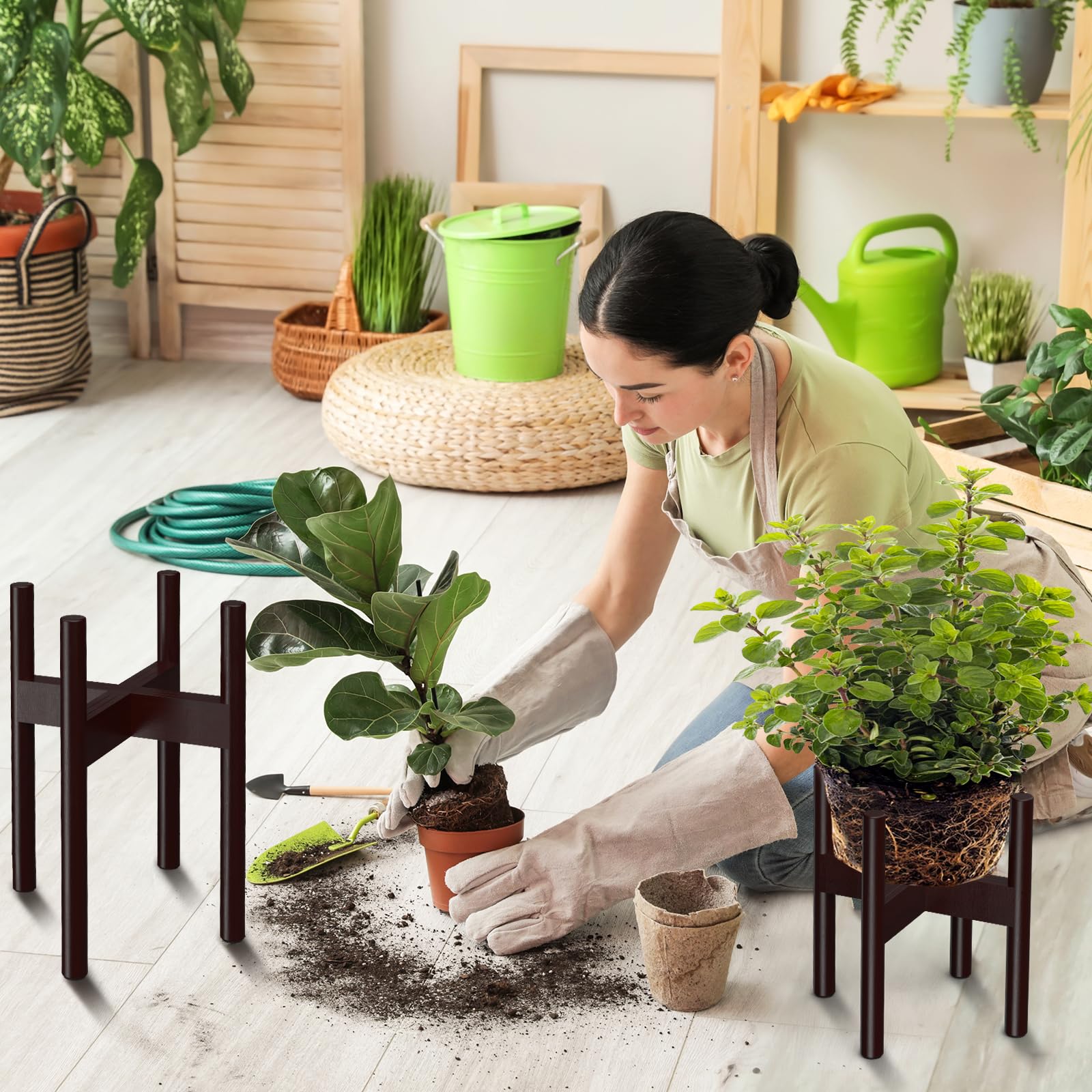 EcoHaven 2-Pack Adjustable Bamboo Plant Stands