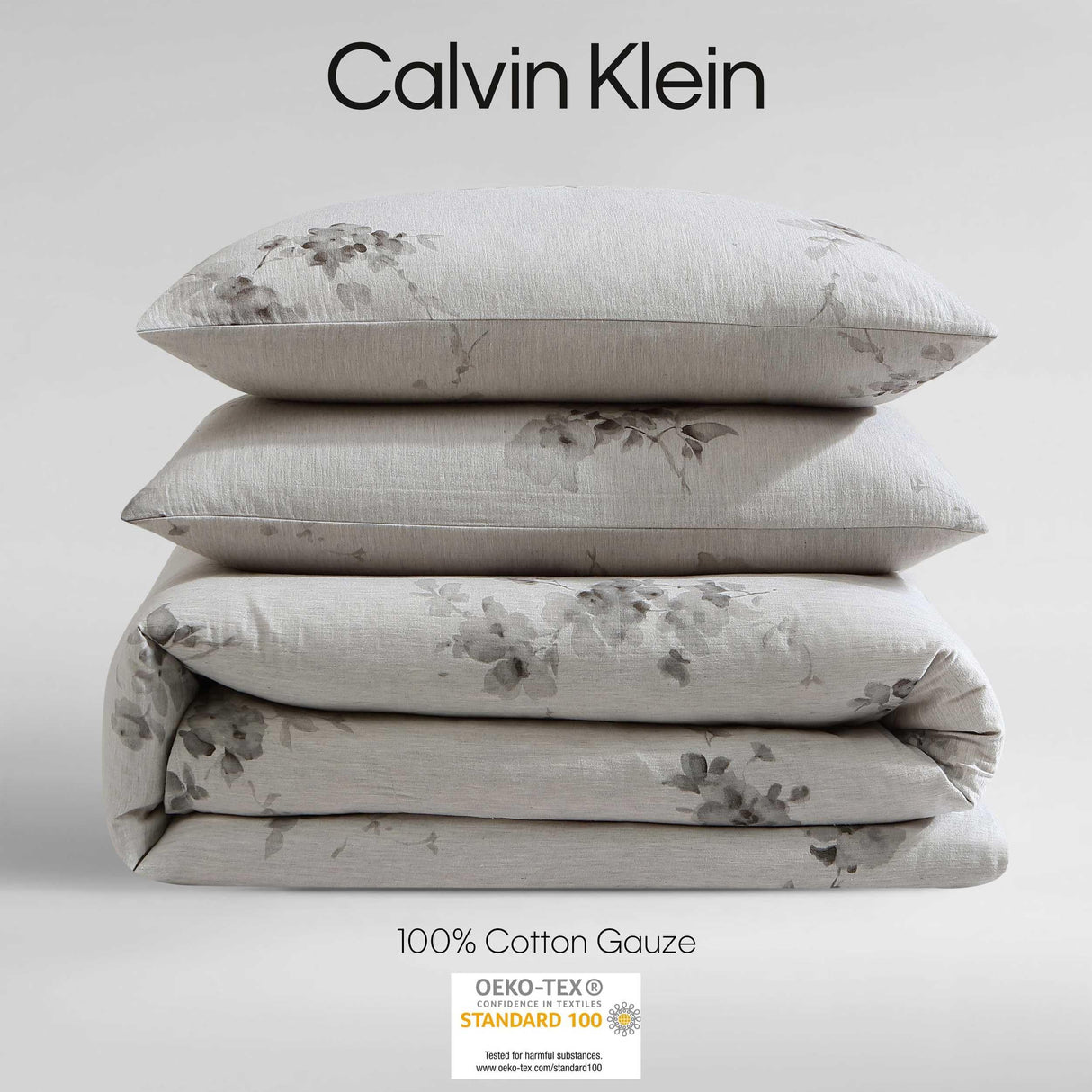 Calvin Klein - King Comforter Set, Soft Cotton Bedding, Floral Home Decor (Aquarelle Floral Grey, King)