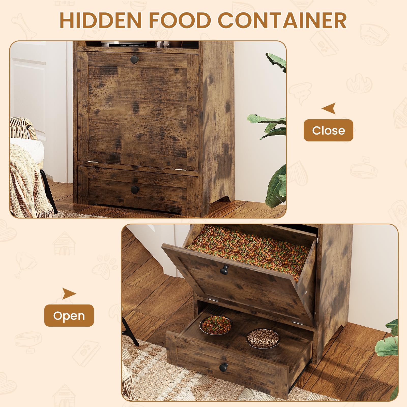 Dog Feeding Station with Storage & 2 Raised Bowls