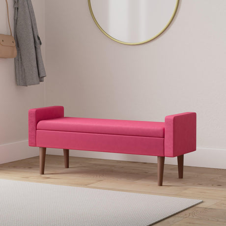 Home Decor | Upholstered Modern Velvet Storage Ottoman Bench | Ottoman Bench with Storage for Living Room & Bedroom | Decorative Home Furniture, Pink Velvet.