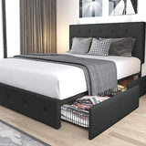 Upholstered Full Size Platform Bed Frame with 4 Storage