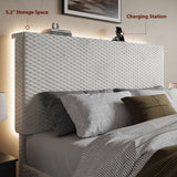 Full Size Upholstered Platform Bed Frame with LED Lights & Storage Headboard
