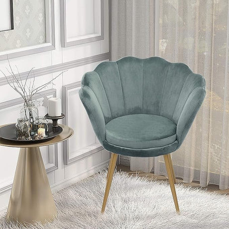 26" Wide Velvet Barrel Accent Chair Upholstered Shell Chair Leisure Arm Chair with Golden