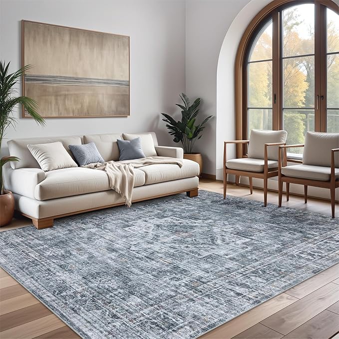 Machine Washable Rug 5x7 Sage Green Rugs for Living Room, Non Slip Vinatge Rug Boho