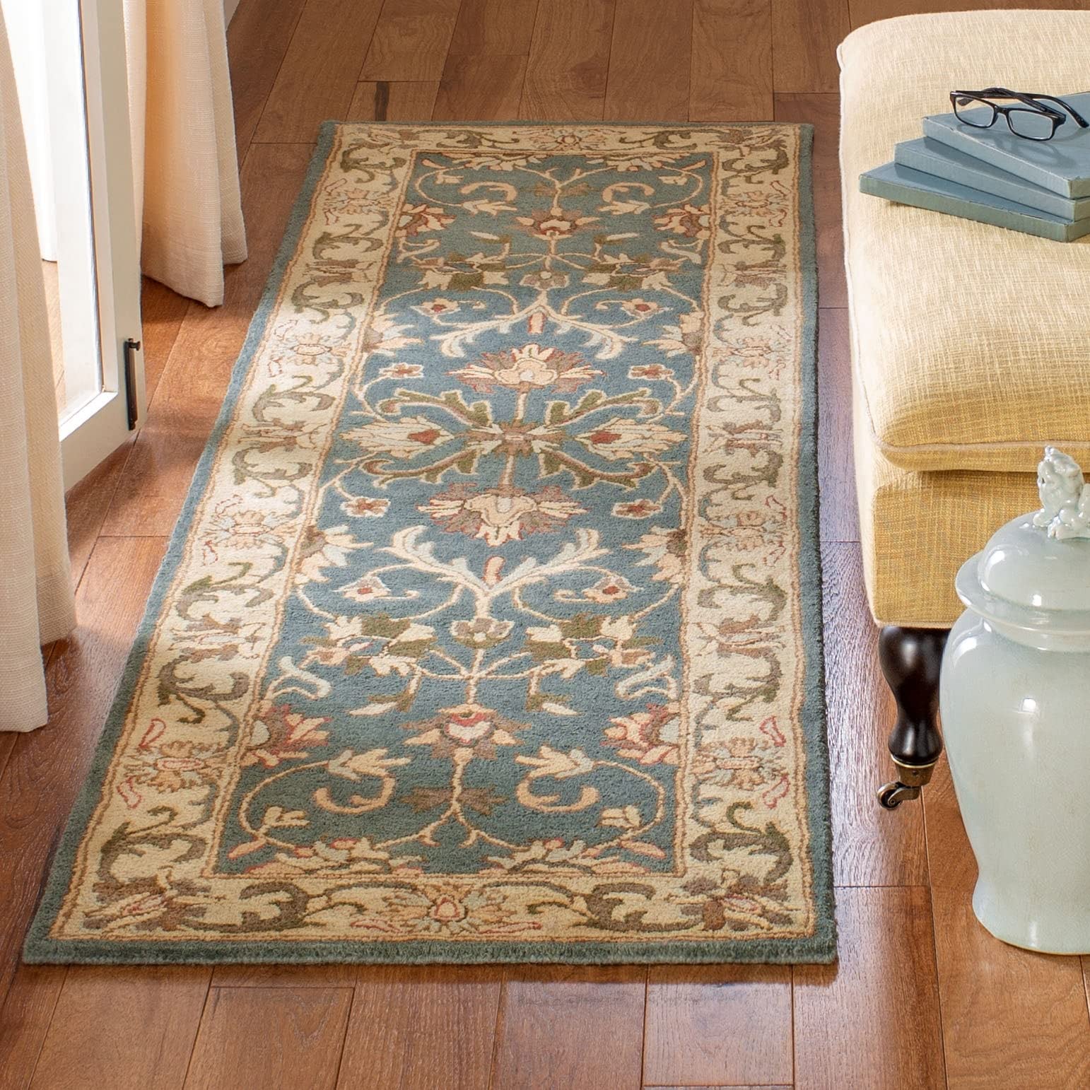 Heritage Collection Area Rug - 9' x 12' Blue & Beige Traditional Oriental Wool