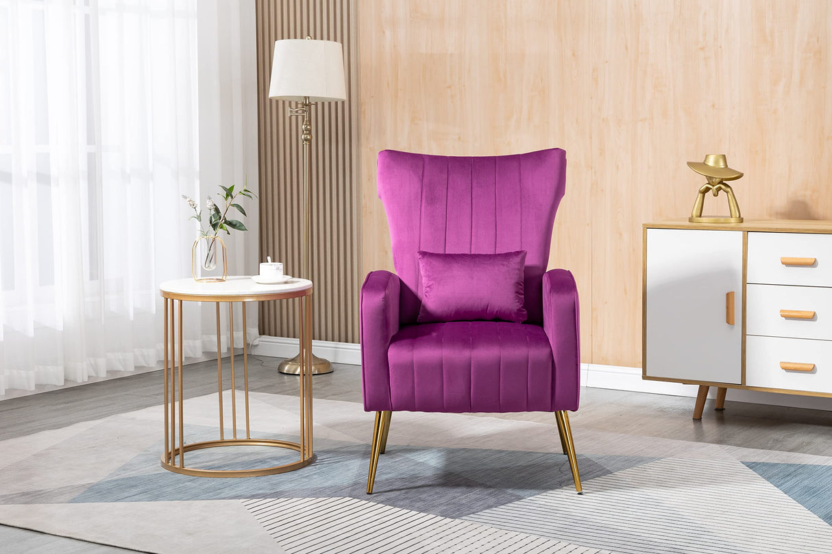 Modern Accent Velvet Chairs Comfy Upholstered Vanity Chairs for Bedroom Armchair Dining Chairs with Golden Metal Legs Desk Chair Single Person sofafor Living Room(Purple)