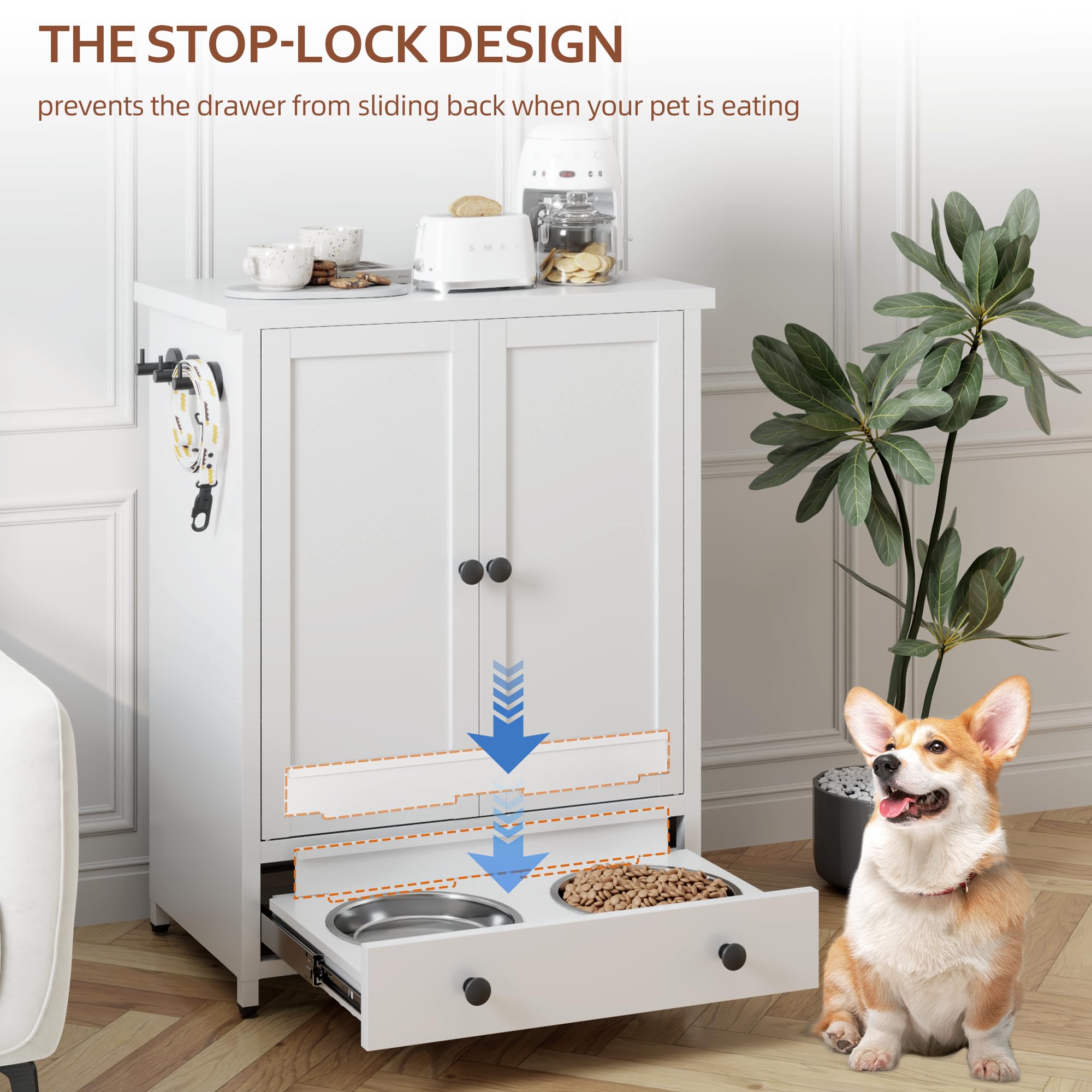 Metal Dog Feeding Station with Storage Cabinet & Elevated Bowls