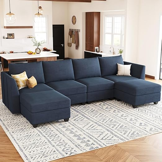 Modular Sleeper Sofa Velvet Sectional Couch with Storage 8 Seats Sectional