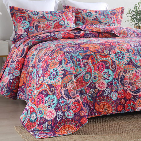 Cotton Bedspread Quilt Bedding Sets, 3 Pieces Reversible Coverlet Sets Comforters