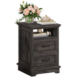 Farmhouse Nightstand with Storage Drawers and Open Shelf, Small End Tables Living