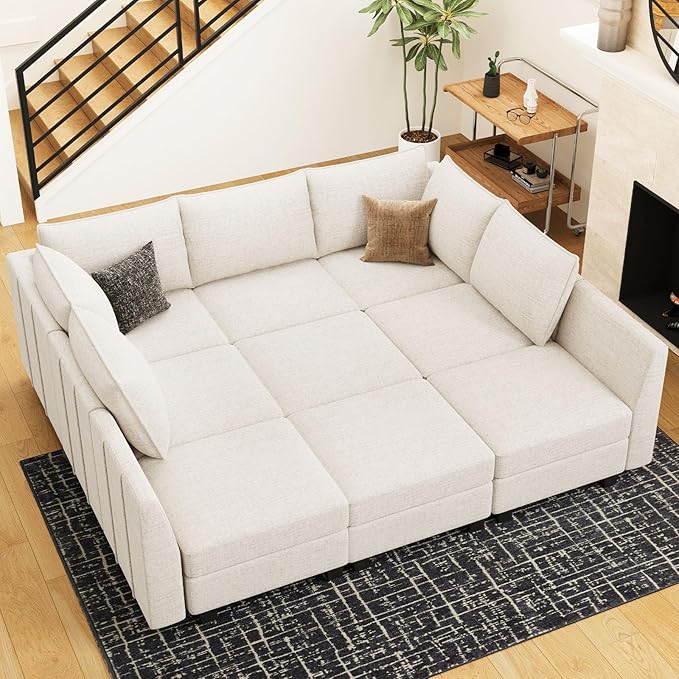 Large Modular Sectional Sofa Sleeper Sectional Couch with Storage Chenille Sectional Sofa Bed for Living Room, 9 Seats, Dark Grey