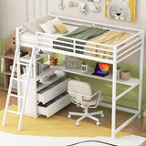 Kid’s Twin Metal Loft Bed with Desk and Cabinet Loft Bed Twin Size Bed Frames Loft