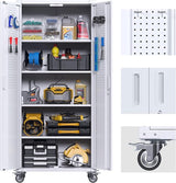 73''H Garage Storage Cabinet with Wheels,Steel Cabinets with 2 Doors and 4 Adjustable