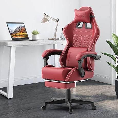 Vintage PU Leather Gaming Chair, Ergonomic Gamer Chair with Massage