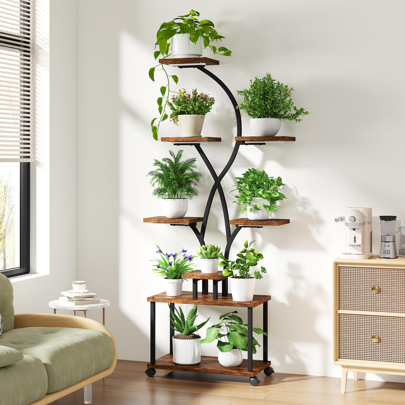 Plant Stand Indoor with Grow Lights, 8-Tiered Large Metal Plant Shelf with Wheels