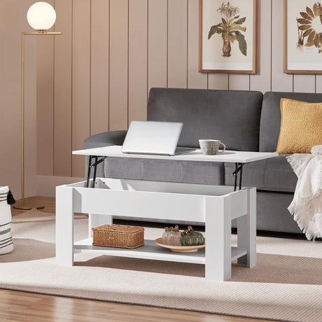 Lift Top Coffee Table w/Hidden Storage Compartment and Storage Shelf - Lift Tabletop