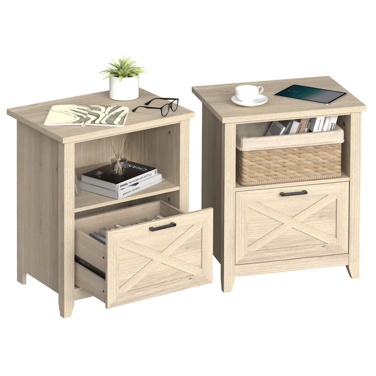 30" Tall Nightstand for King & Queen Bed - FSC-Certified Wood Large Bedside Table