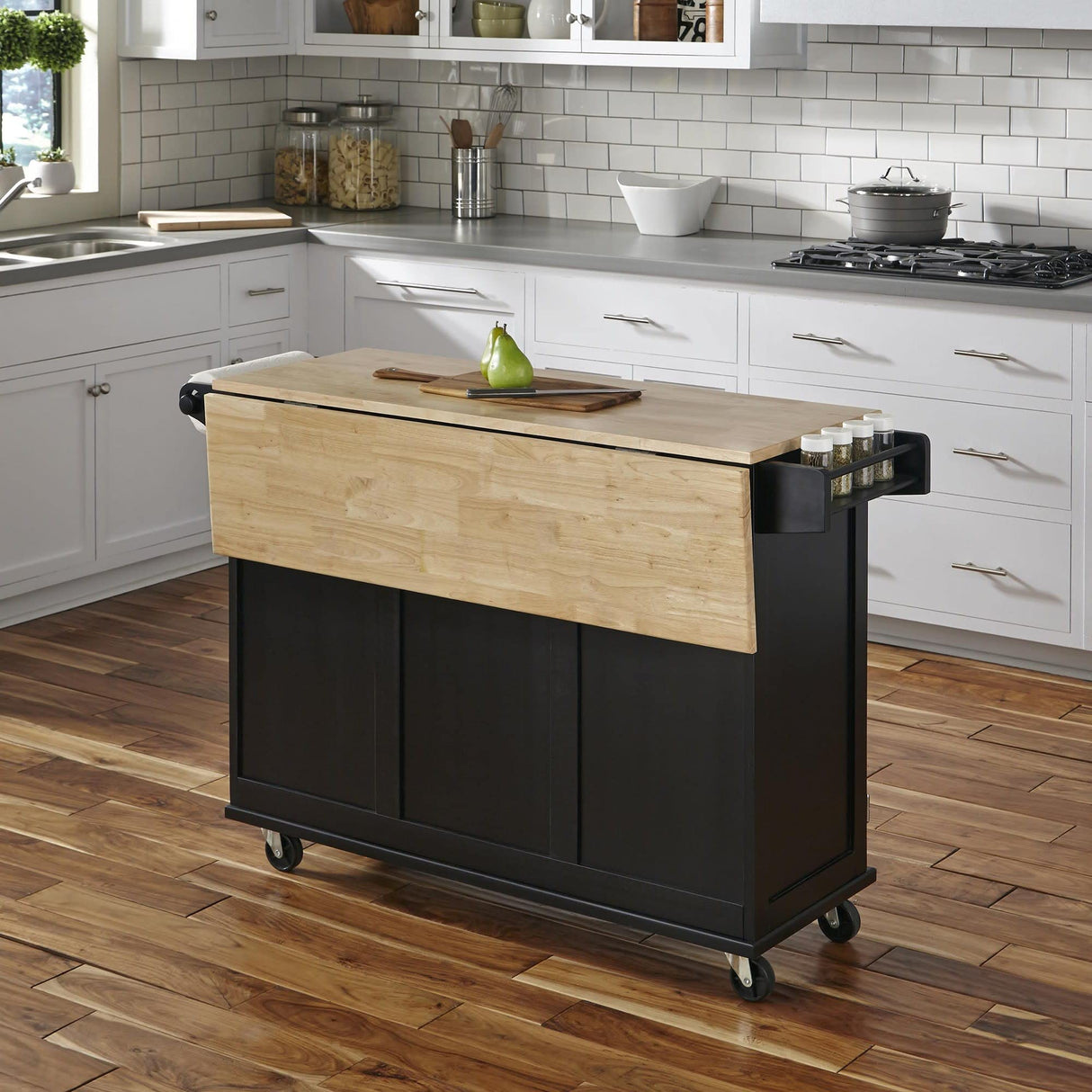 Dolly Madison Kitchen Cart with Wood Top and Drop Leaf Breakfast Bar