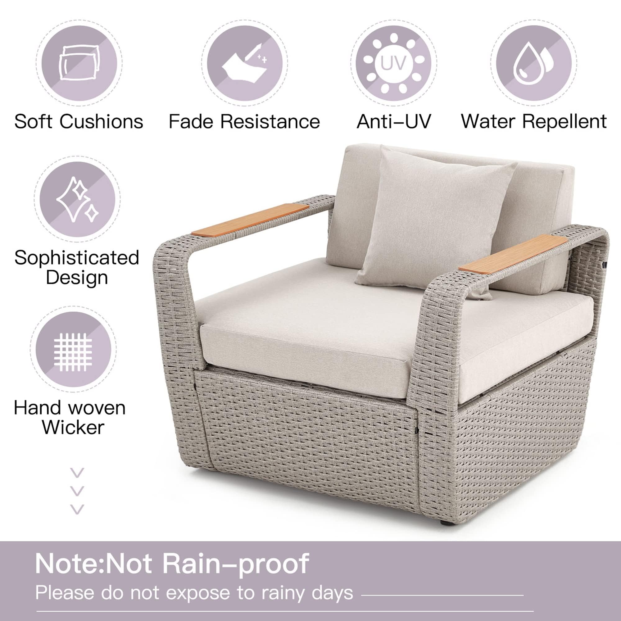 6 Piece Patio Furniture Set, Outdoor Sectional Conversation Rattan Sofa Set