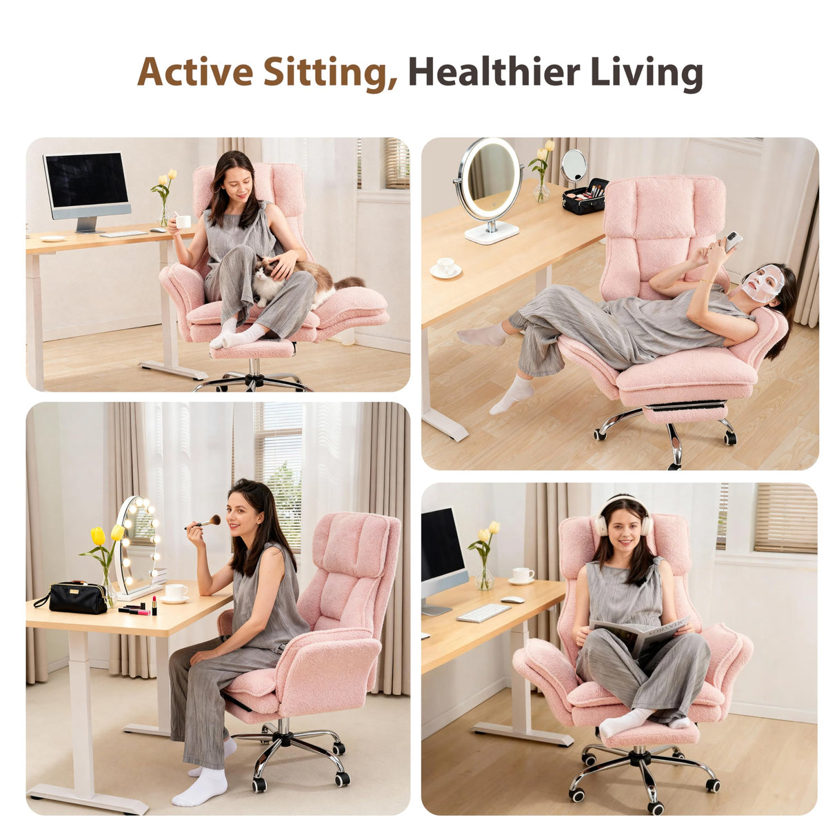 Big and Tall Office Chair with Footrest - Teddy Fleece Executive Desk Chair