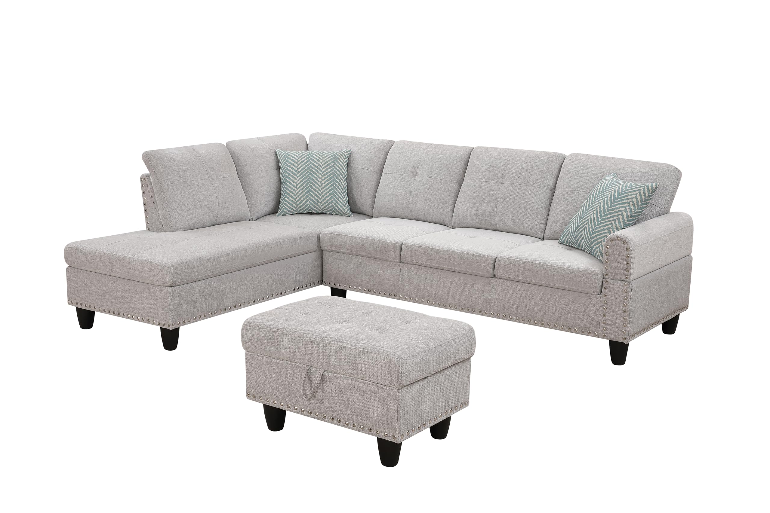 Sofa Couch with Right Chaise, 5 Seaters Faux Leather Upholstered Corner Sofa