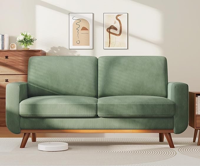 68" Loveseat Sofa Dark Gray, Comfy Corduroy Couch With Spring Cushion and Solid Wood
