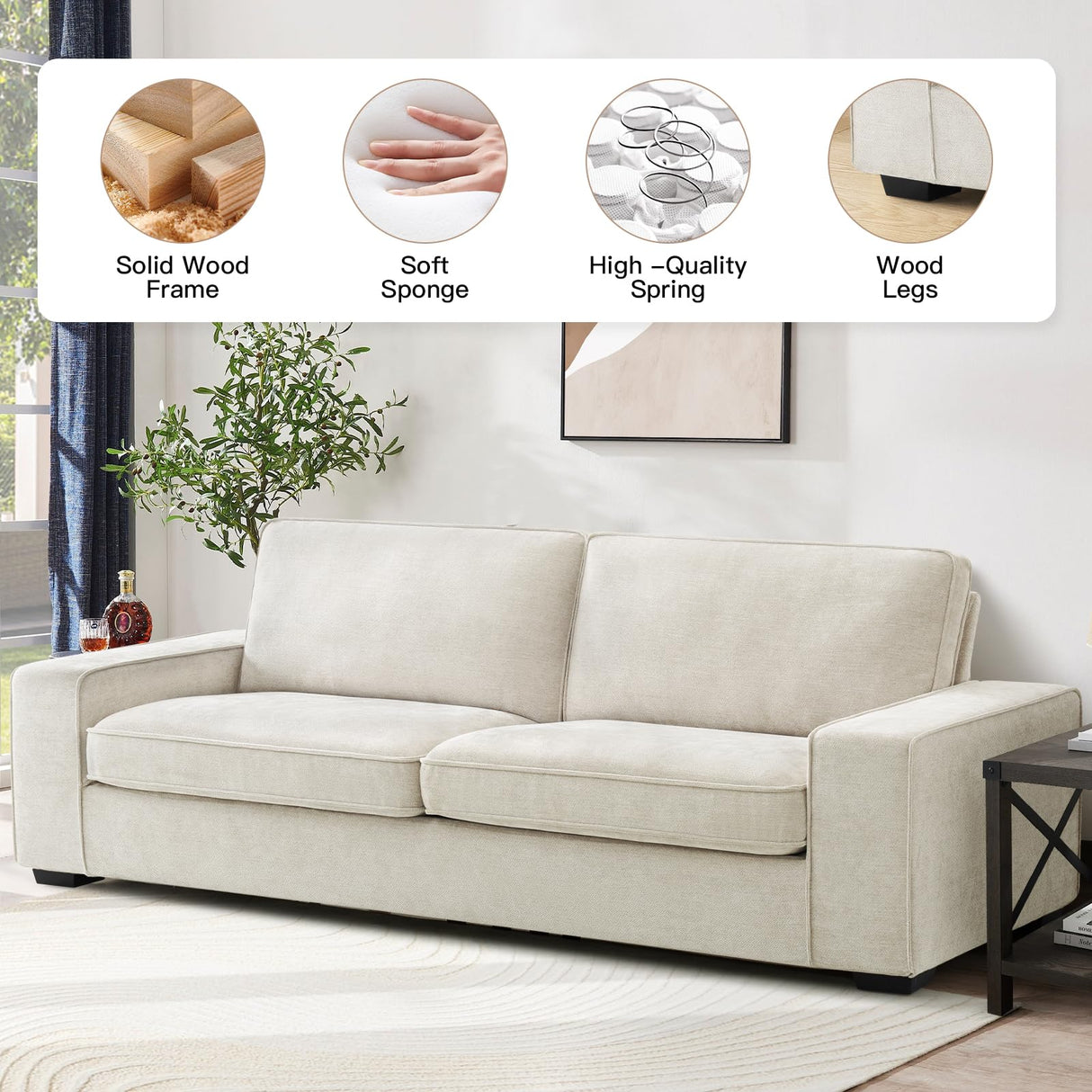 Sofa Couch, 88" Chenille Loveseat for Living Room, 3 Seater Lounge Sofa