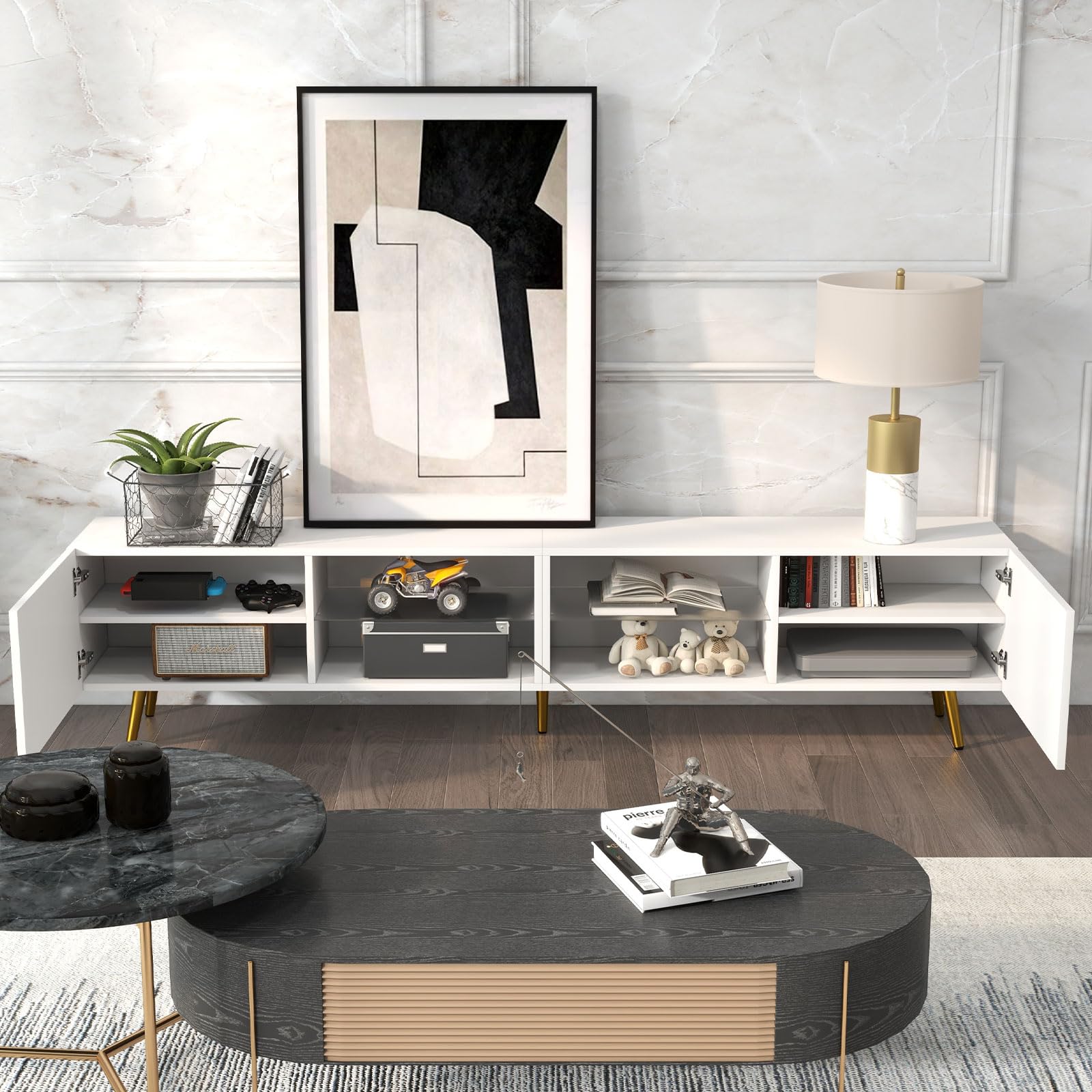 86" LED TV Stand, Modern Entertainment Center up to 90" TV, Television Console Table