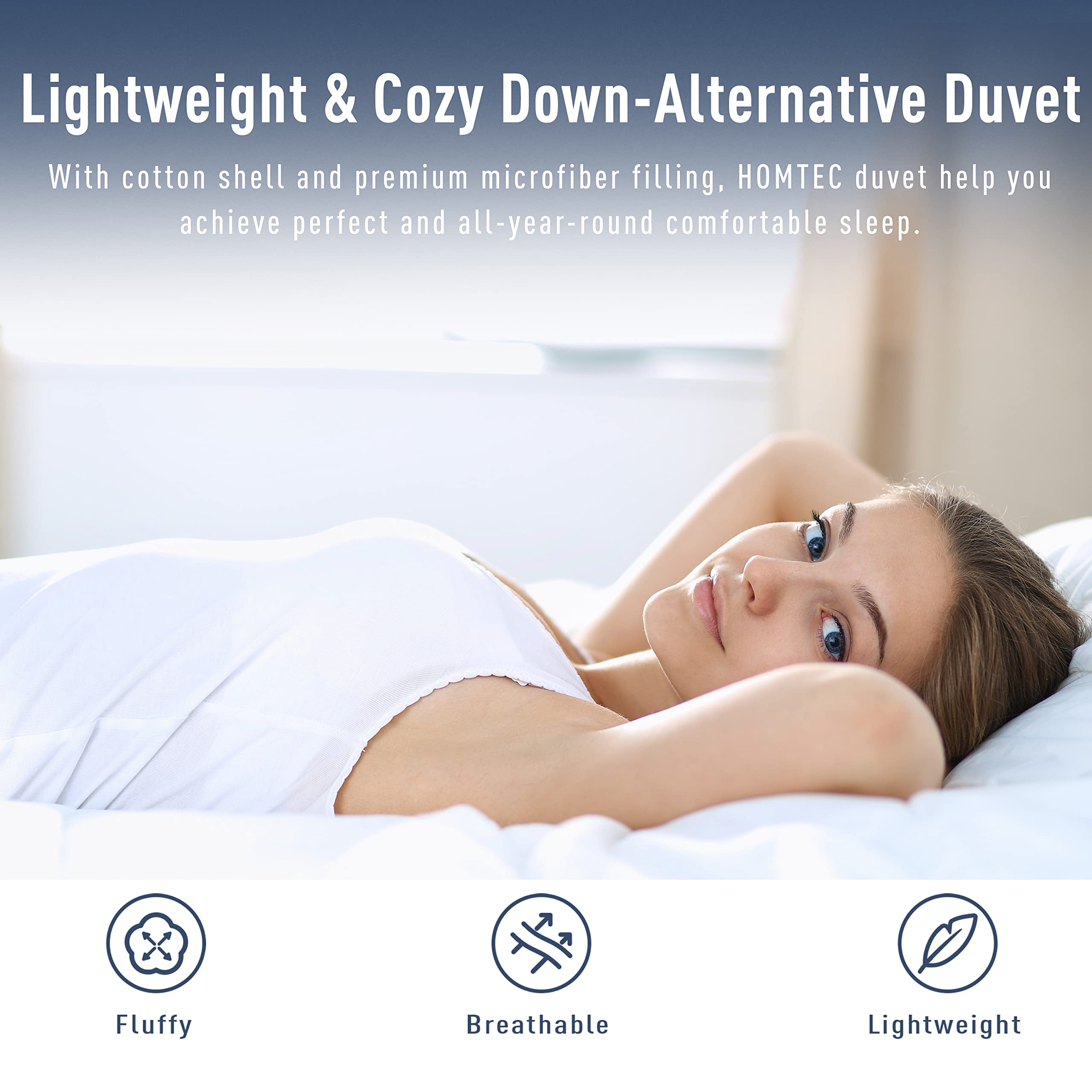 HOMTEC Duvet Insert Cotton Comforter Queen Size White Down Alternative Duvet Insert 100% Cotton Quilted Fluffy Comforter Lightweight All Season 4 Corner Tabs Durable Breathable Noiseless