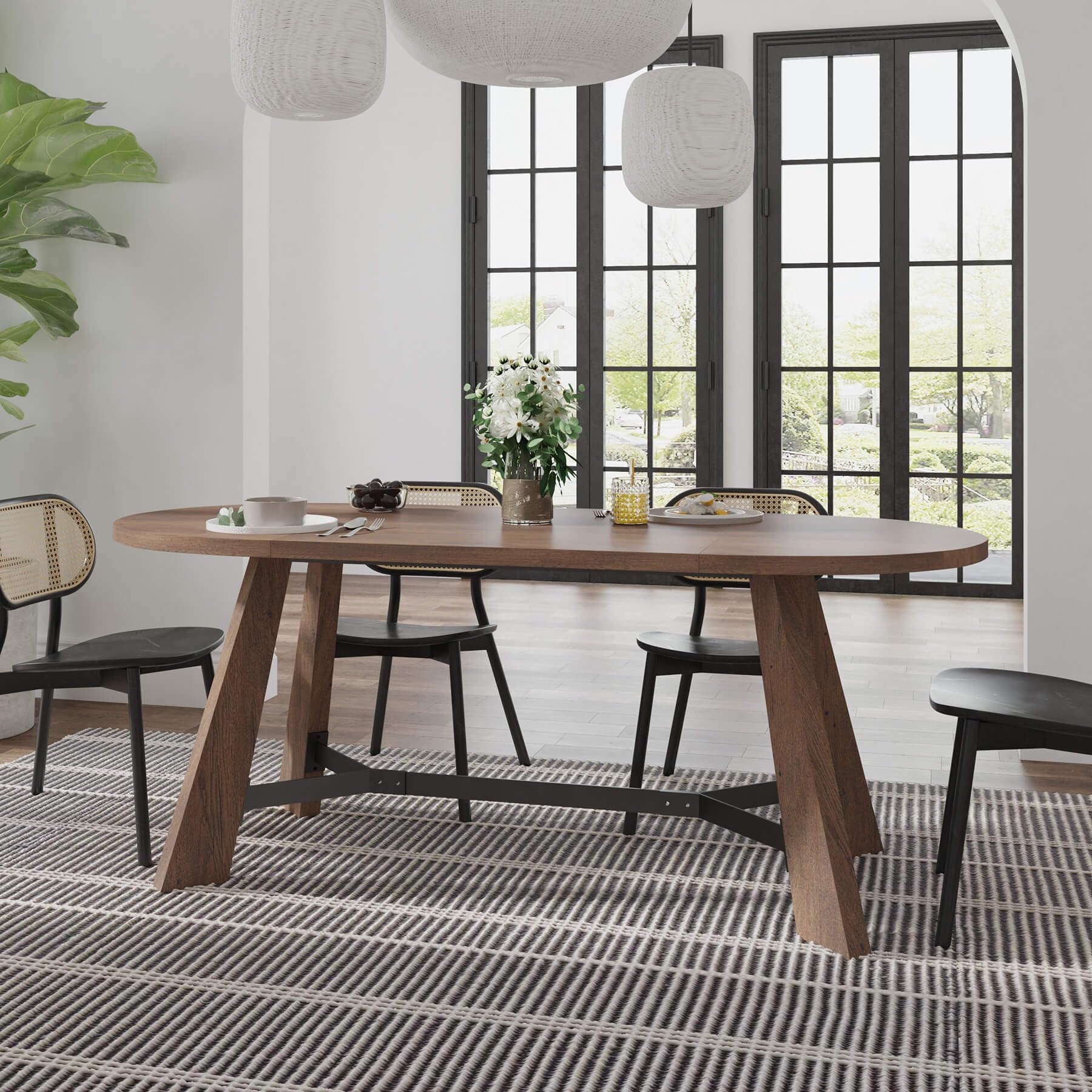 70.86" Oval Dining Table for 6-8 People with Tapered Legs