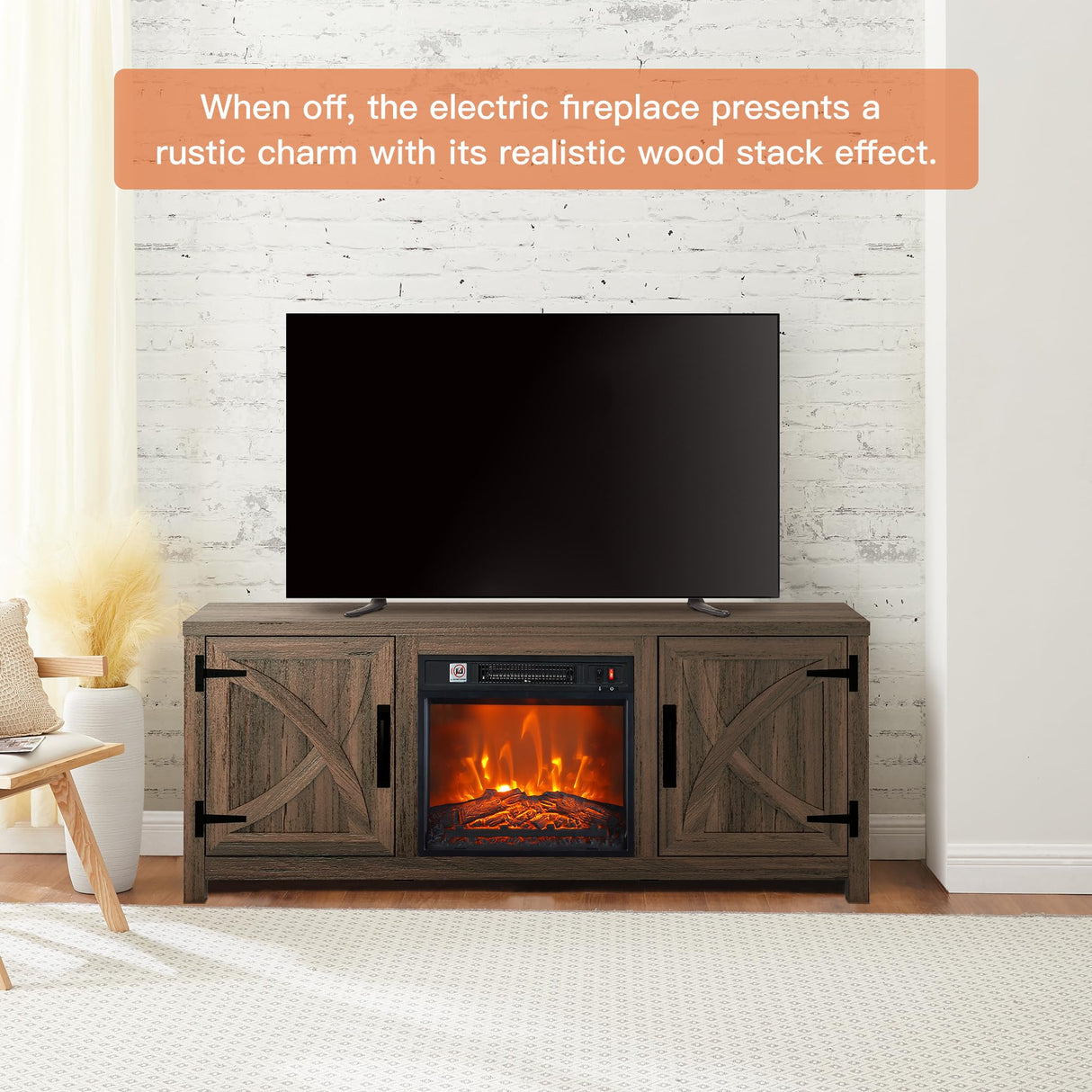 TV Stand for Television up to 65 Inch with 18" Electric Fireplace, Adjustable Fireplace Tv