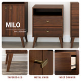 Prepac Milo Mid-Century Modern 2 Drawer Nightstand, Bedside Table, Contemporary Bedroom Furniture, 16"D x 25"W x 25"H, Cherry