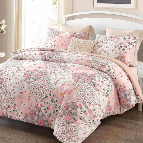 Queen Full Comforter Set, Soft Reversible Pink Bedding Comforter Set