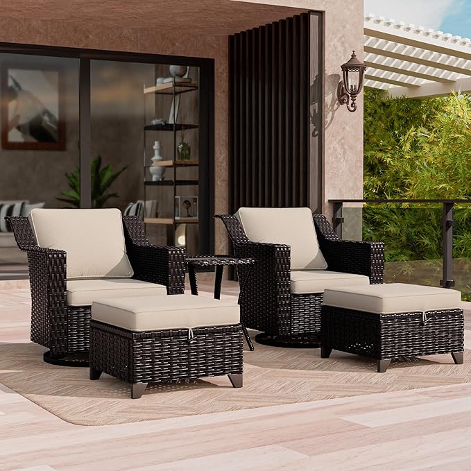 6 Piece Patio Conversation Sets, Outdoor PE Rattan Wicker Furniture Sets